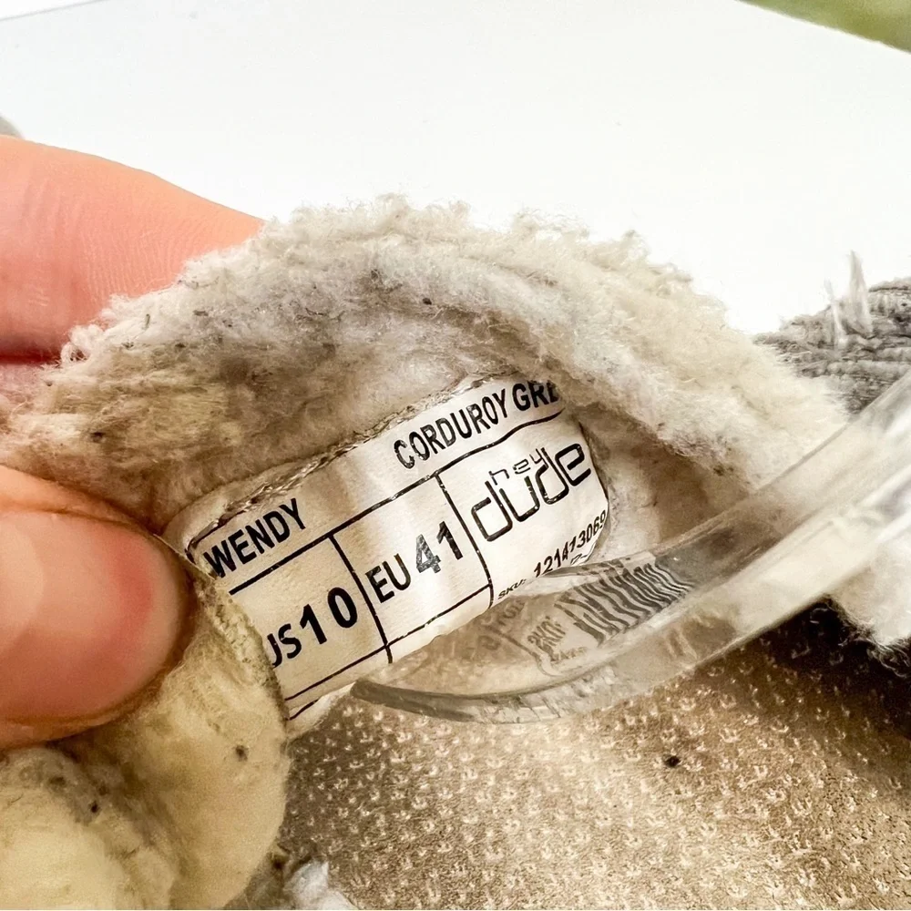 Hey Dude Wendy Corduroy Grey Size 10 Women’s Fur Lined